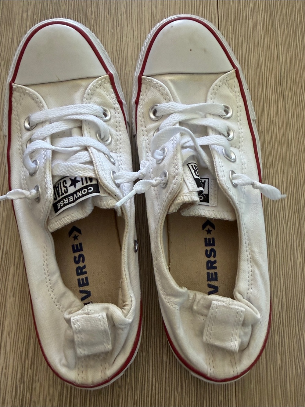 Converse White Canvas women’s Low-Top slide on Sneakers with Red Trim